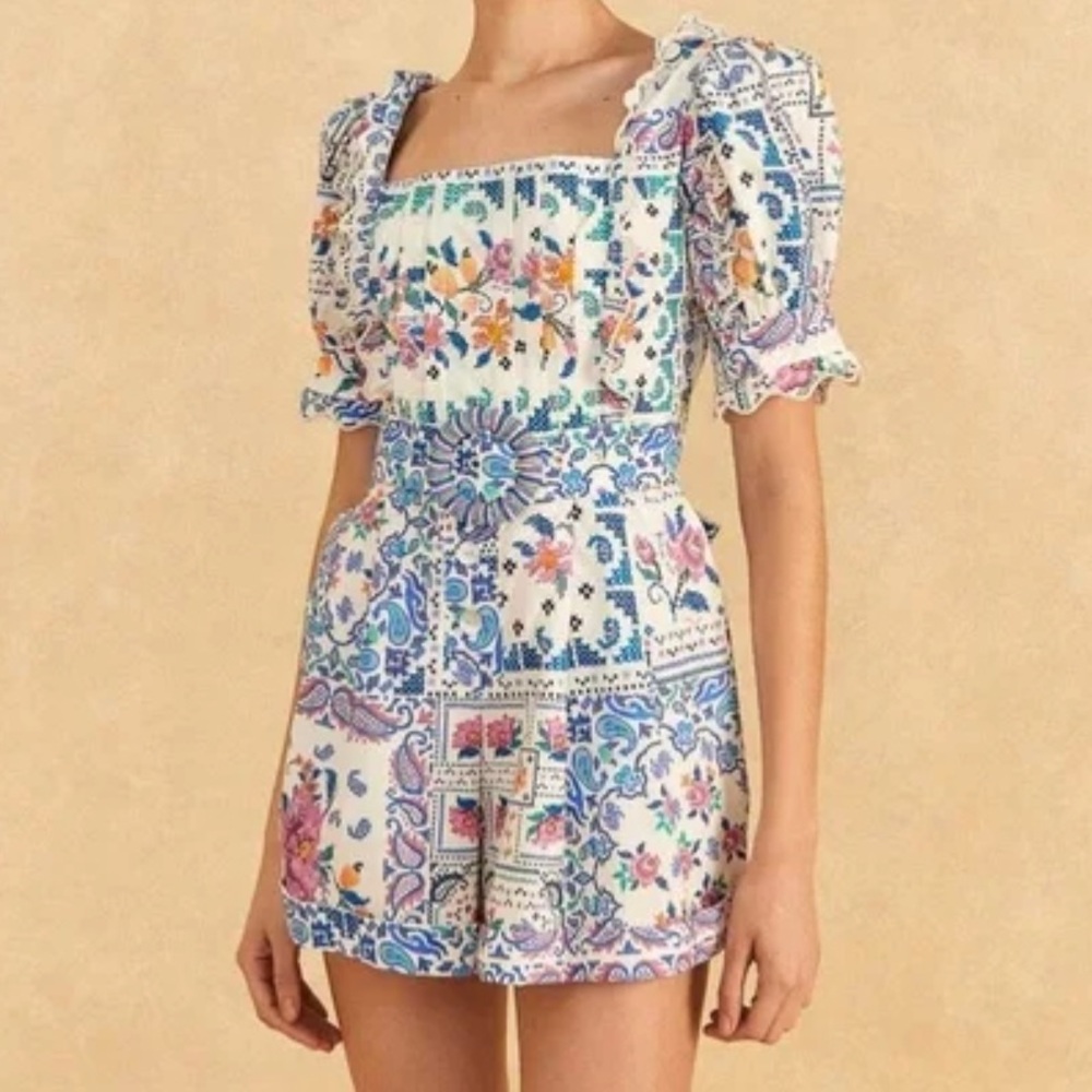 Farm Rio NWT Women's Romantic Bandanas Off-White Romper Size XL